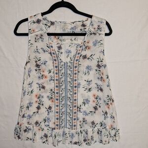 Lucky Brand Blue and Orange Ruffled Sleeveless Blouse